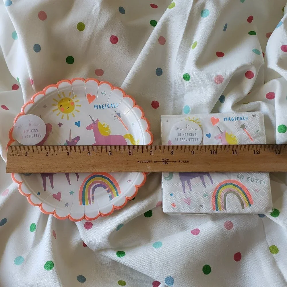NWT - Meri Meri Unicorn Rainbow Paper Plates (8) and Paper Napkins (16)